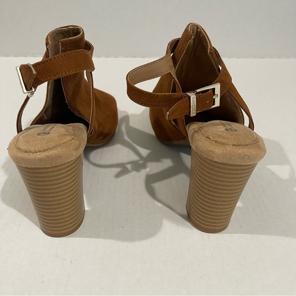 Women’s Giani Bernini Alessio Brown Peep Toe Block Heel Buckle Booties Size 11! - Picture 5 of 9